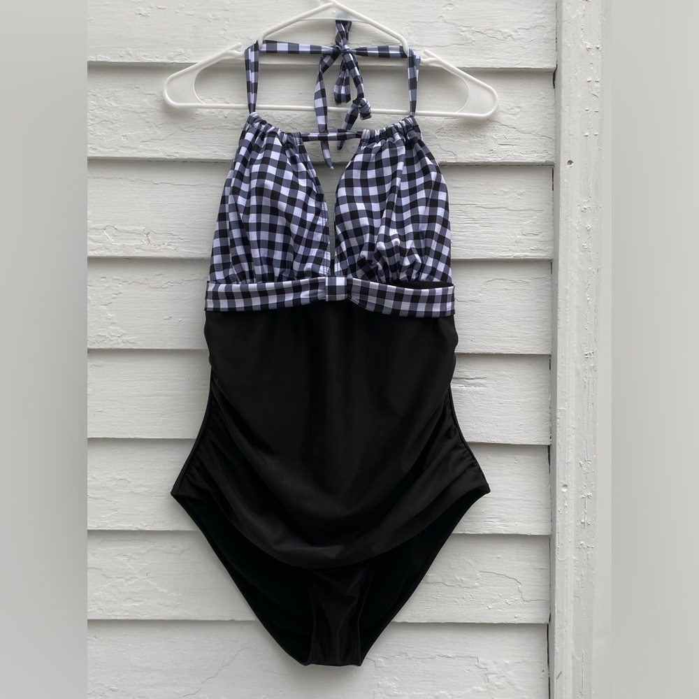 Smismivo Black and White Gingham Checkered One Piece Swimsuit XXL NWT